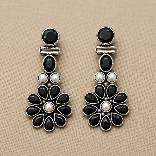 Bloom Brass Earrings - Black