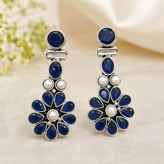 Bloom Brass Earrings - Blue