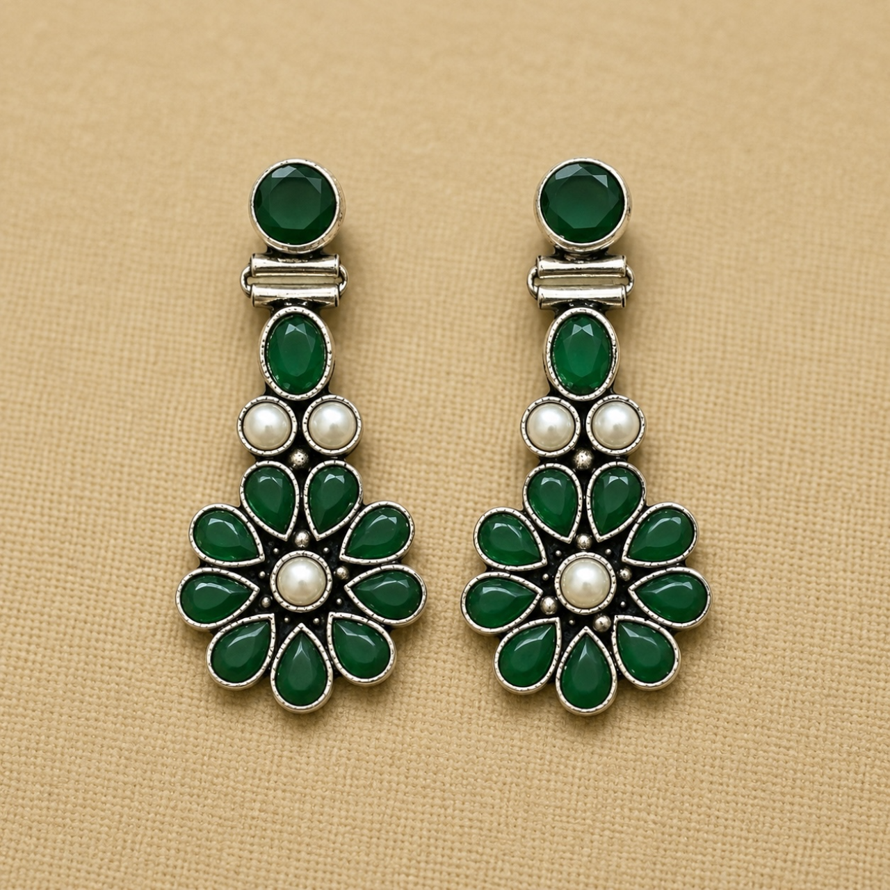 Bloom Brass Earrings - Green