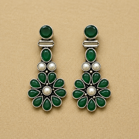 Bloom Brass Earrings - Green