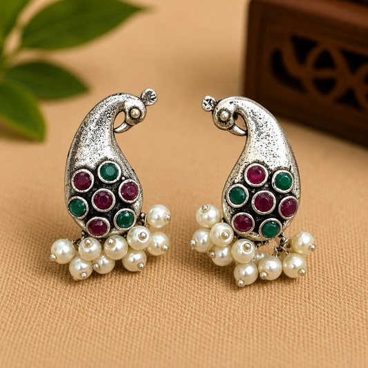 Peahen Brass Studs - Ruby Green