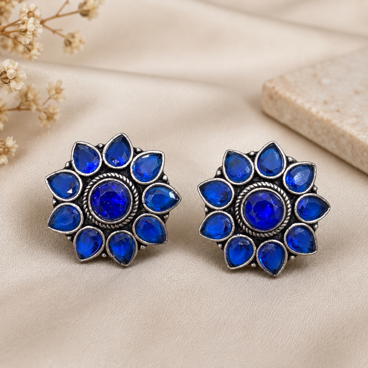 Rose Brass Studs - Blue