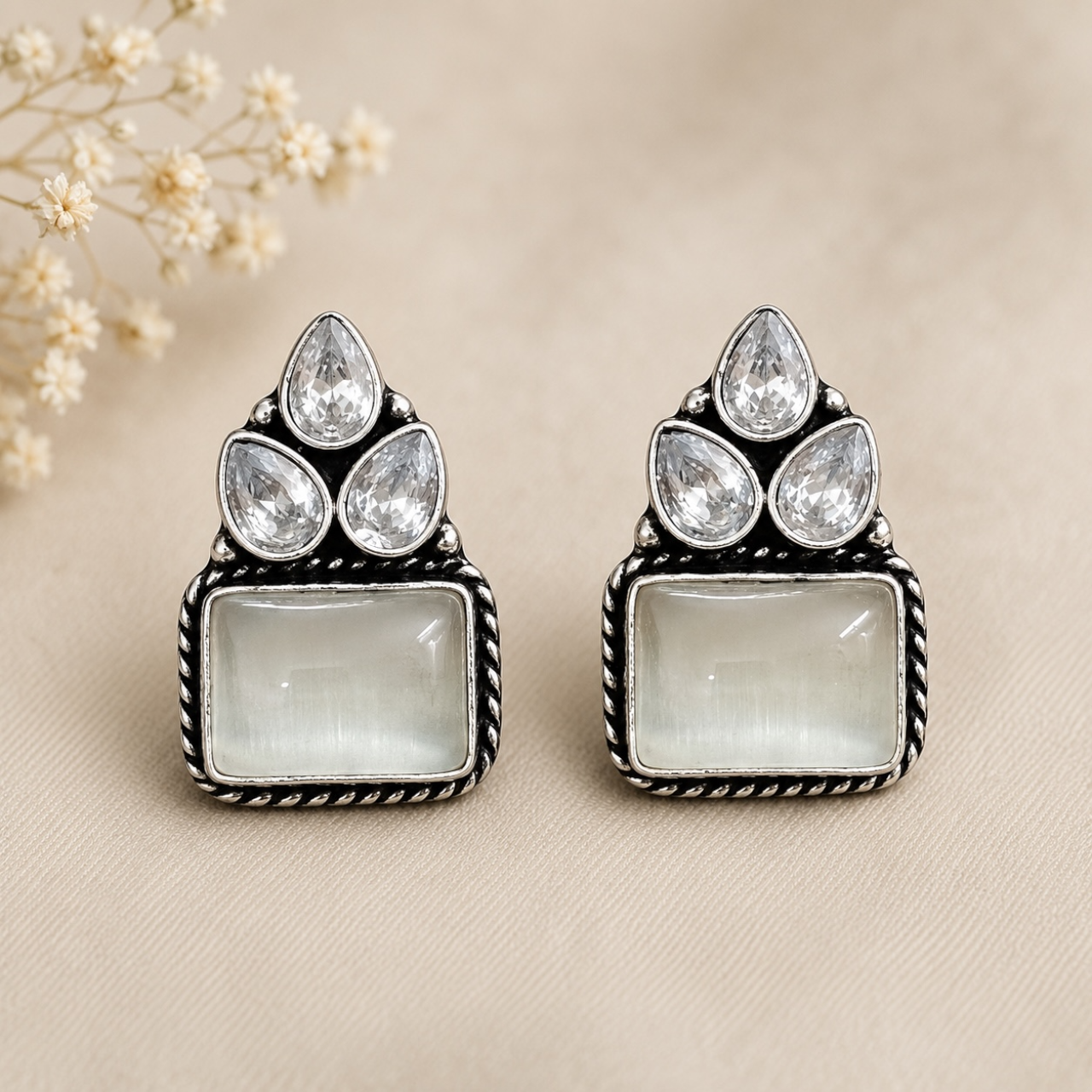 Geet Brass Studs - White