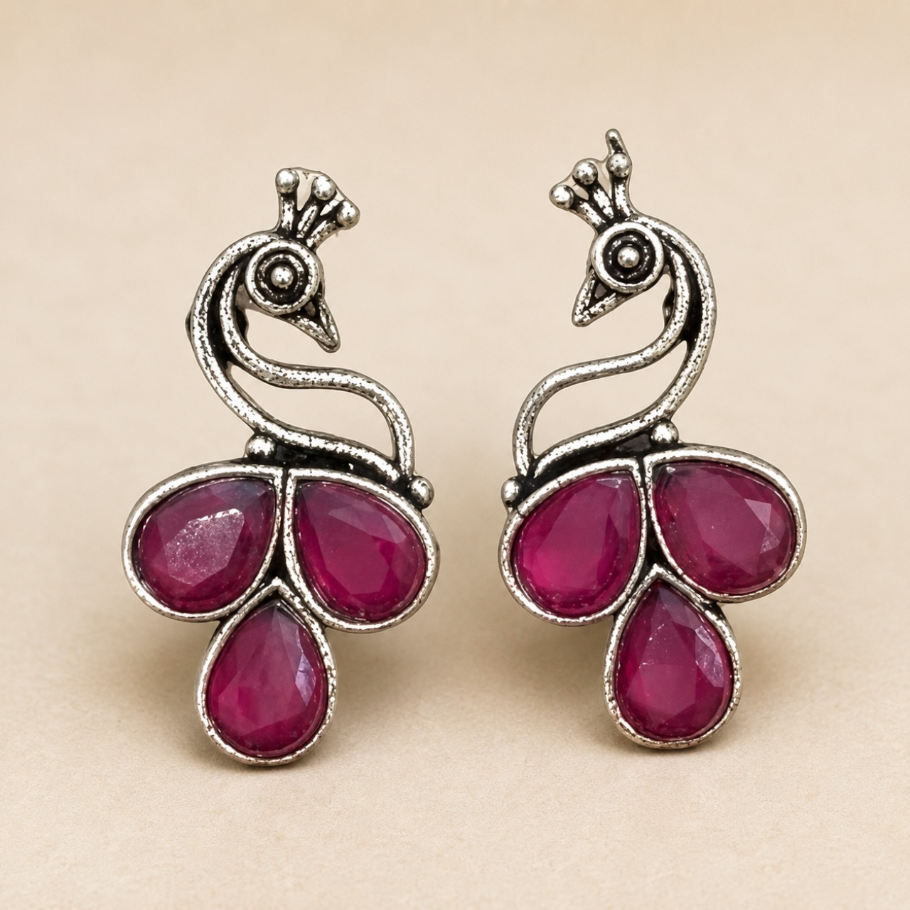 Morni Brass Studs - Ruby