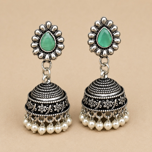 Savi Brass Jhumka - Mint