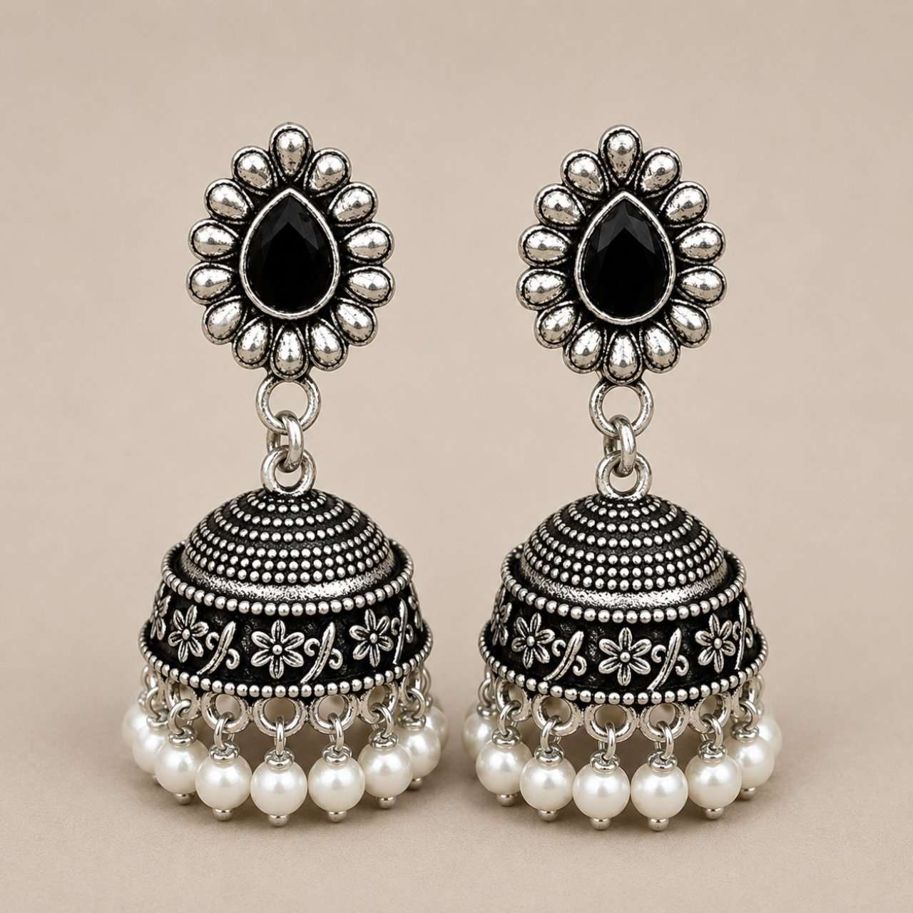 Savi Brass Jhumka - Black