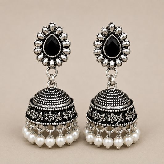 Savi Brass Jhumka - Black