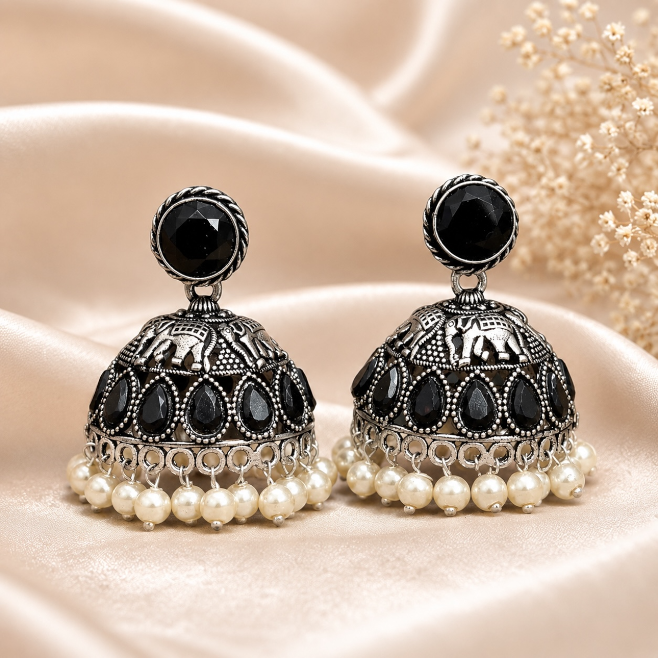 Rahi Brass Jhumka - Black