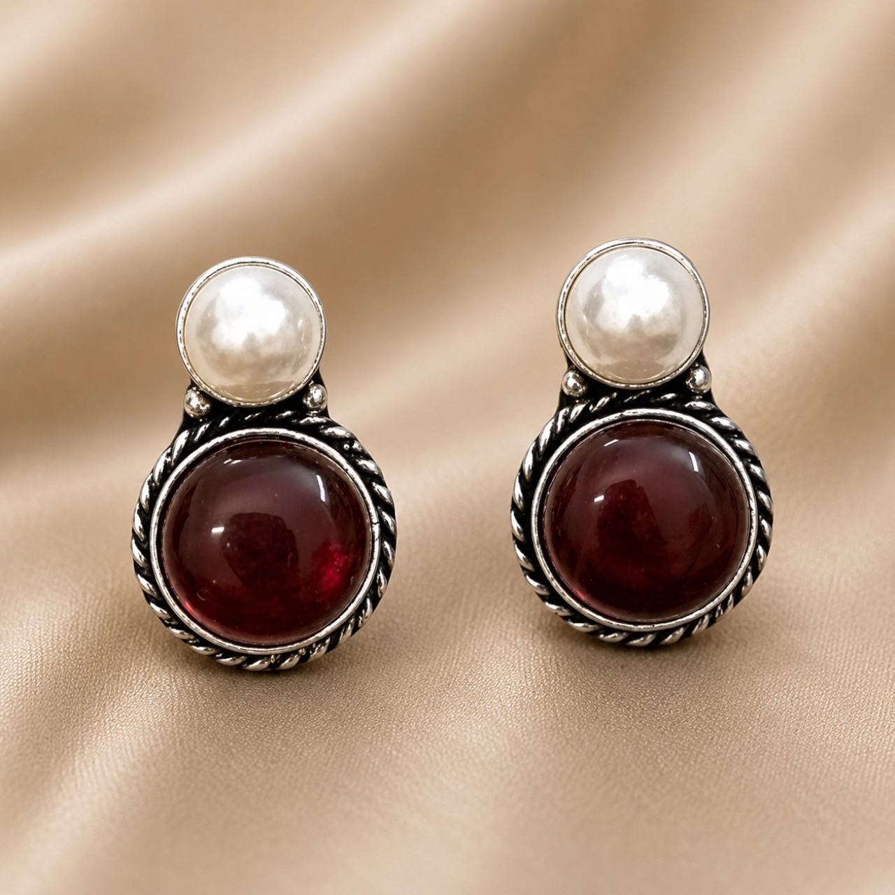 Vayu Brass Studs - Maroon