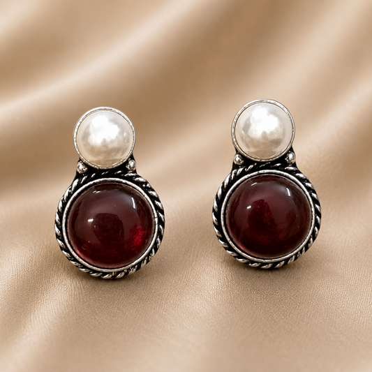 Vayu Brass Studs - Maroon