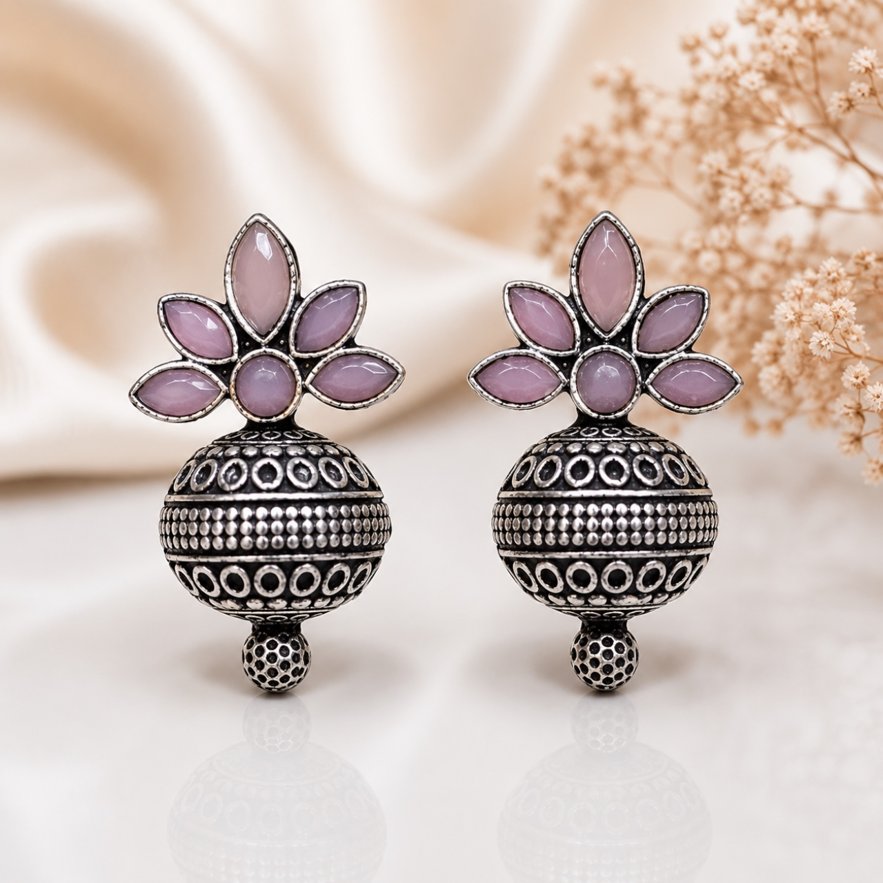 Manya Brass Studs - Pink