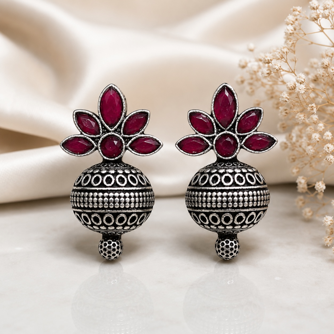 Manya Brass Studs - Red