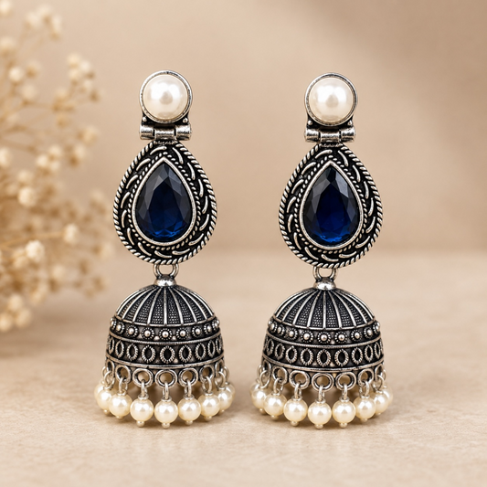 Vina Brass Jhumka - Blue
