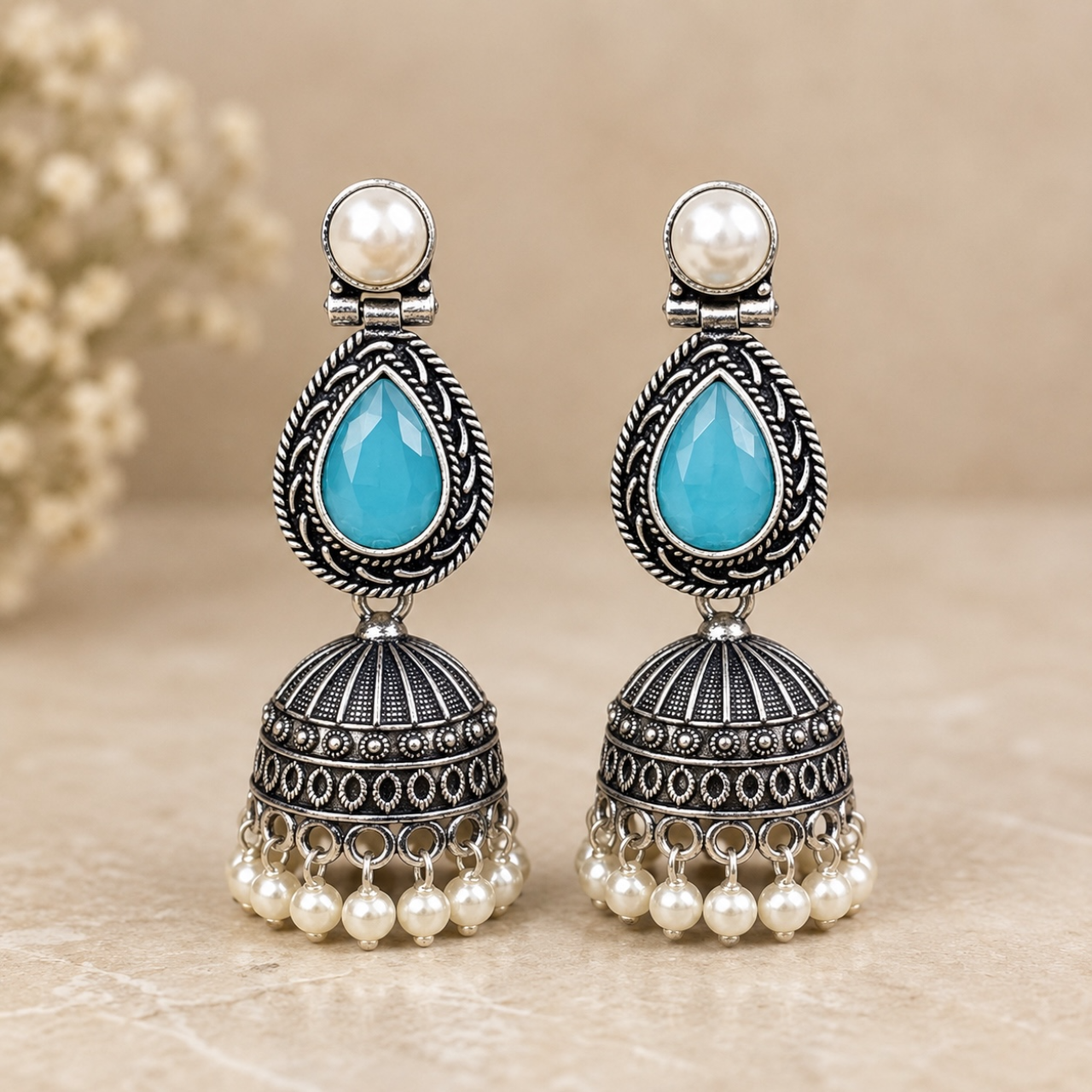 Vina Brass Jhumka - Sky