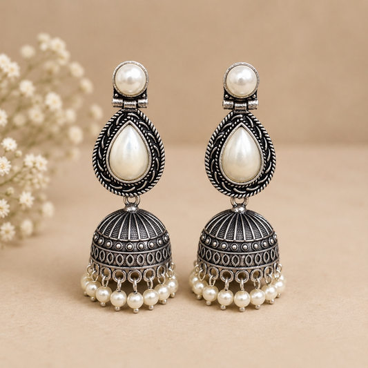 Vina Brass Jhumka - White