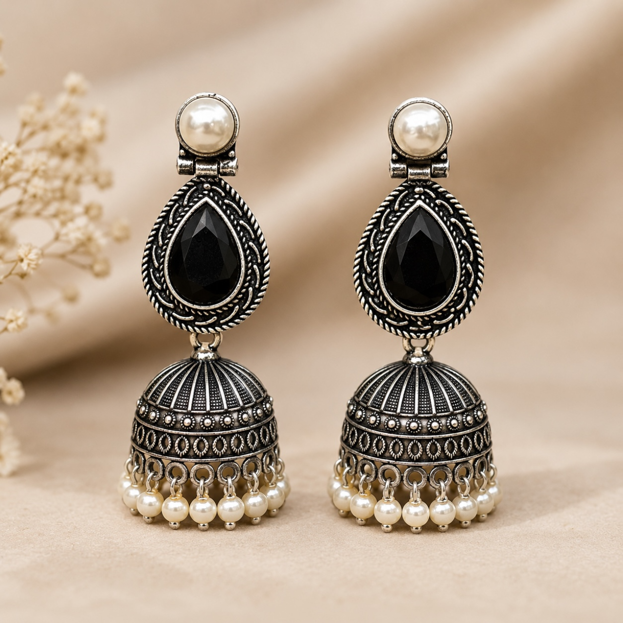 Vina Brass Jhumka - Black