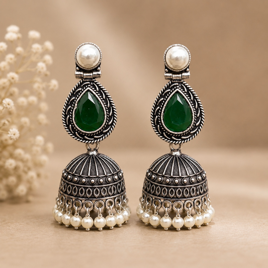 Vina Brass Jhumka - Green