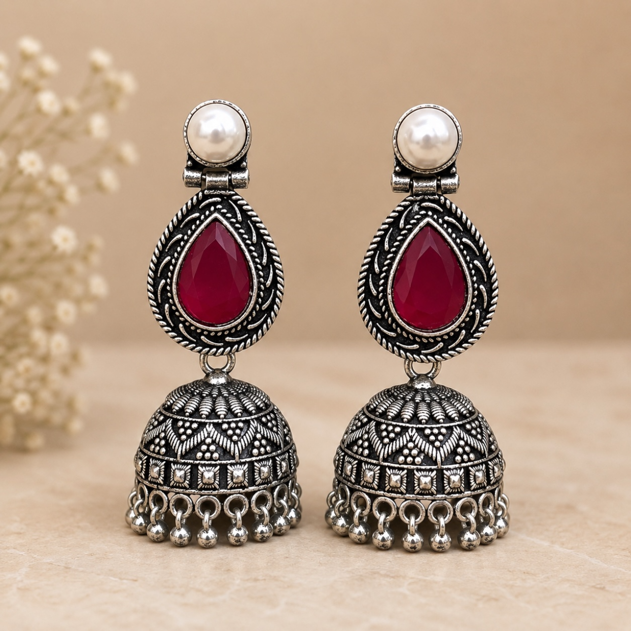 Vina Brass Jhumka - Ruby